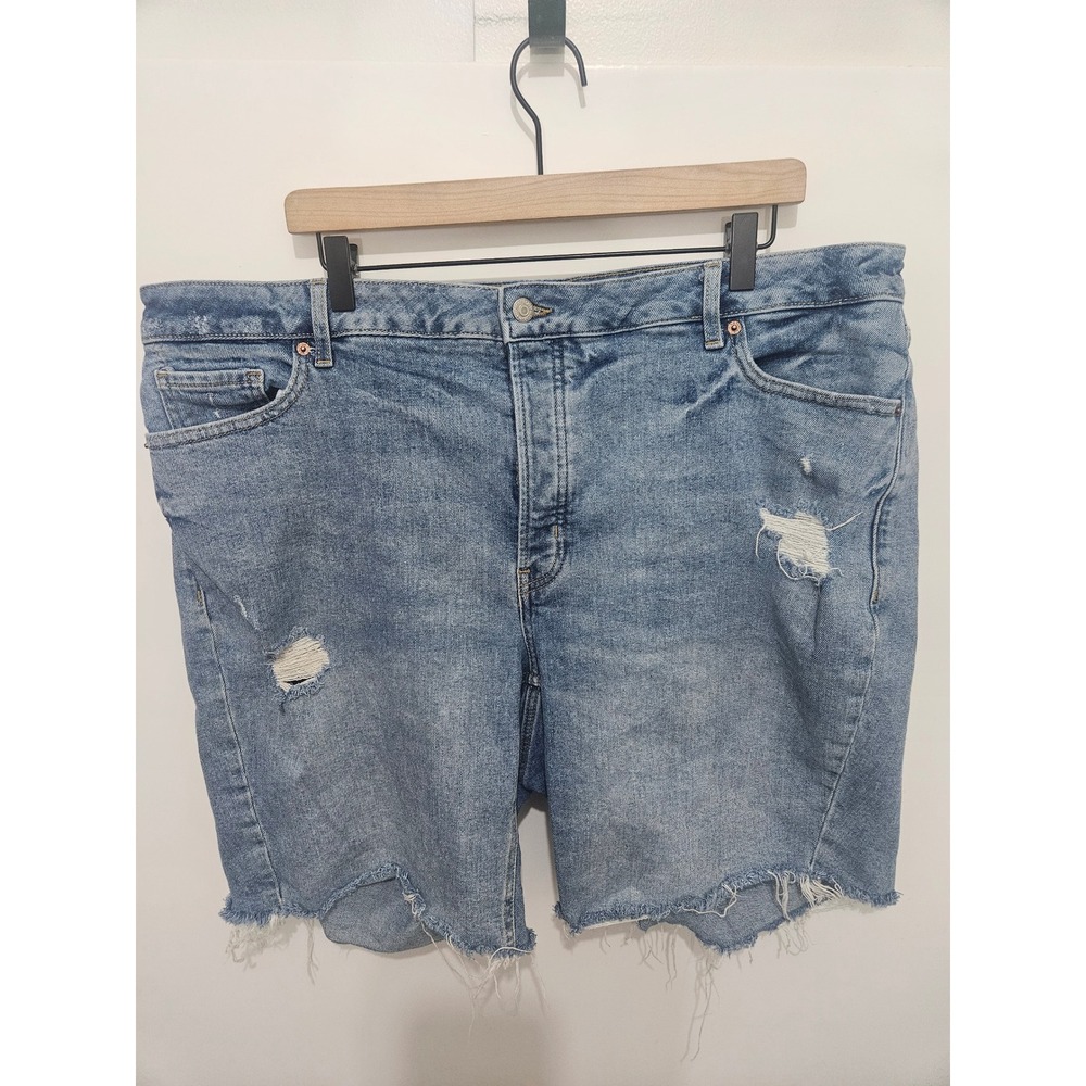 Old Navy OG Straight High Rise Denim Shorts Distressed Button Fly Blue Womens 22